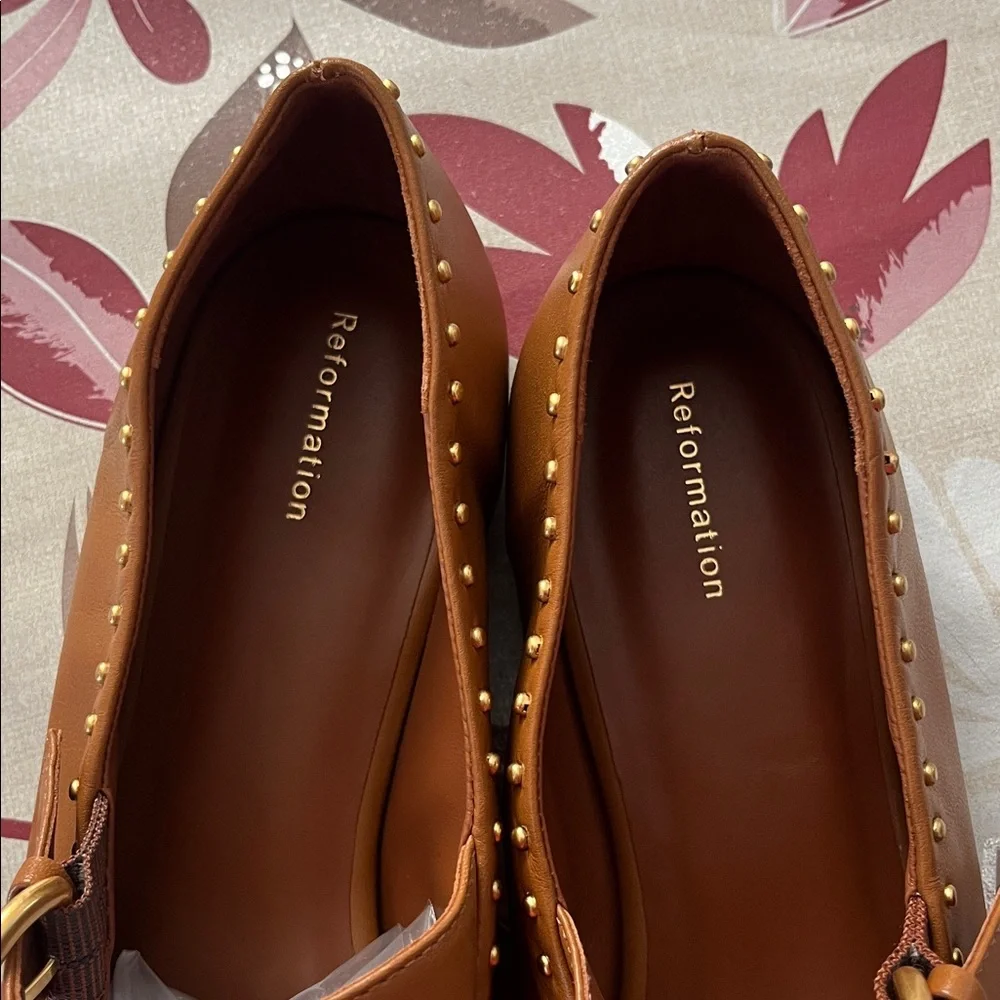 Reformation  Bethany Stud-Detailed Leather Ballet Flats RumLeather Studs New